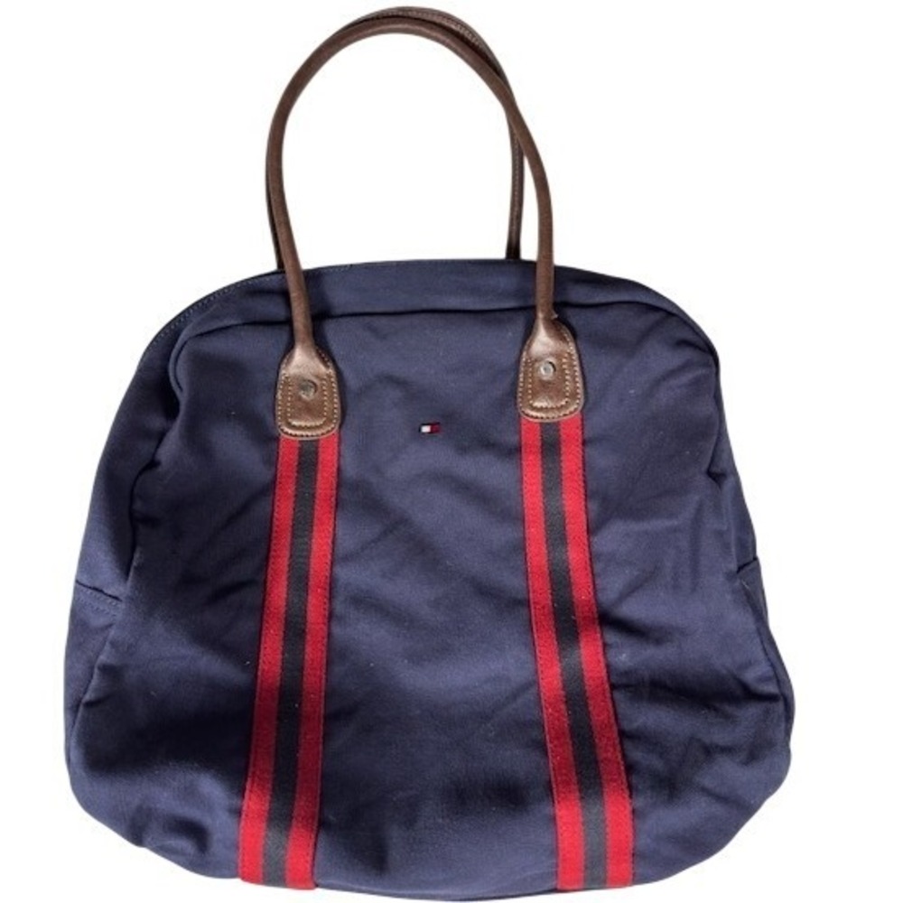 Tommy Hilfiger Tote Bag Womens L Navy Canvas Striped BW86912189 Preppy Bag